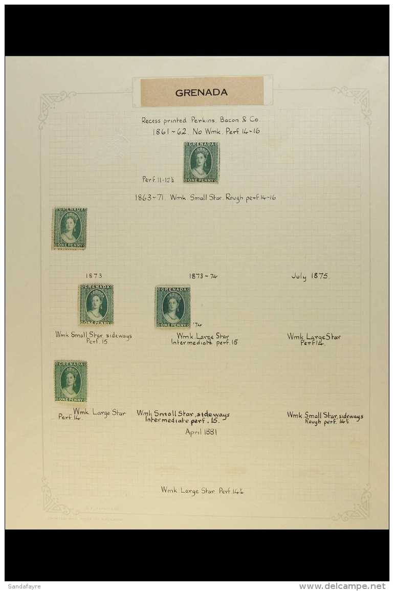 1861-1875 PENNY GREENS All Different Mint Selection Neatly Written Up Album Page, Comprising SG 2, 4, 10, 11 And... - Grenada (...-1974)