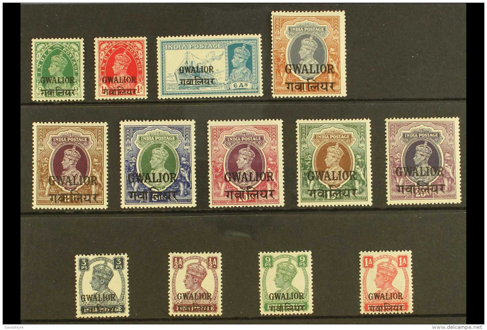 GWALIOR OFFICIALS. 1938-48 ALL DIFFERENT MINT Selection On A Stock Card With Values To 15r &amp; 25r. Useful Range... - Altri & Non Classificati