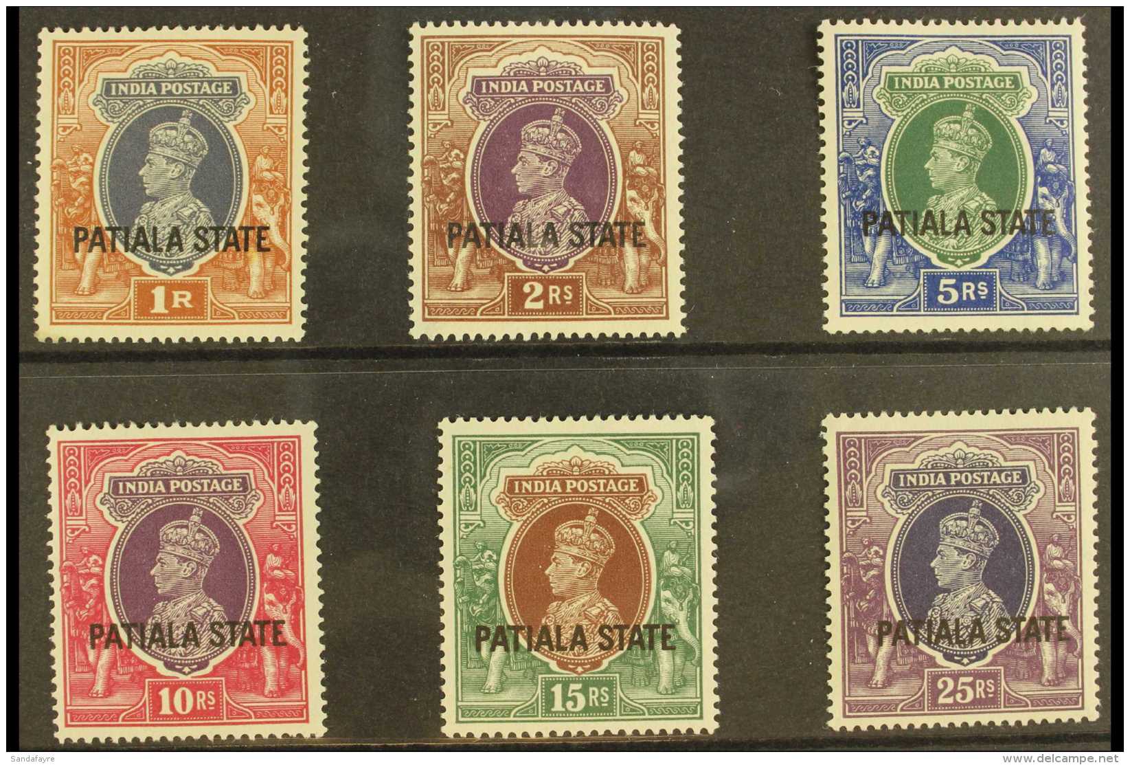PATIALA 1937-38 KGVI "RUPEE" Set, SG 92/97, Fine Mint (tiny Hinge Thin To 25r). An Elusive Set (6 Stamps) For More... - Other & Unclassified