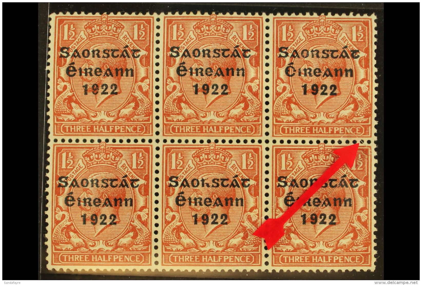 1922-23 1&frac12;d Red-brown With Thom Three Line Overprint, SG 54, With "PENCF" Corrected Variety, From Plate 12b... - Other & Unclassified