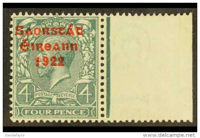 1922-23 Free State Overprinted 4d Grey-green (SG 58) With Frame Breaks Below "FOUR", Hibernian T53b, Very Fine... - Other & Unclassified