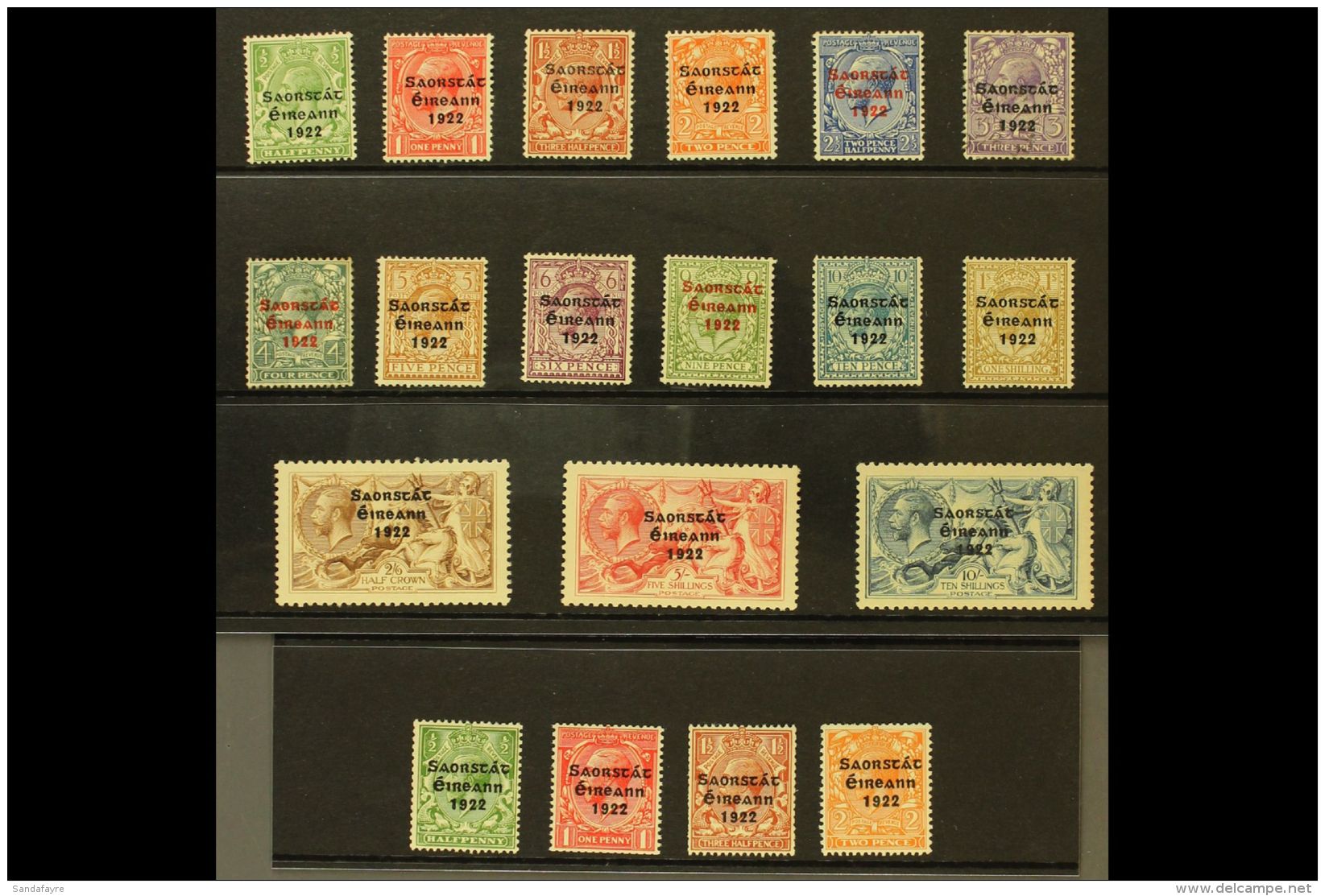 1922-23 Thom Three Line Overprints Complete Set Of 15 To 10s Seahorse, SG 52/66, Plus The Harrison Coils Set Of... - Otros & Sin Clasificación