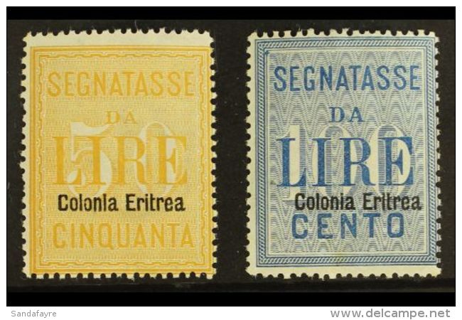 ERITREA POSTAGE DUES 1903 50L Yellow &amp; 100L Blue Overprints (SG D41/42, Sassone 12/13), Fine Mint, 50L With... - Other & Unclassified