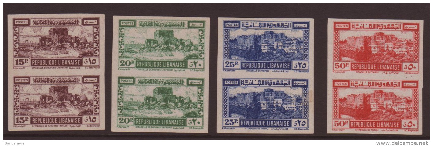 1945 Tourist Air Set 15p - 50p, Variety "imperf" Maury PA 197/200, In Superb NHM Vertical Pairs. (8 Stamps) For... - Lebanon