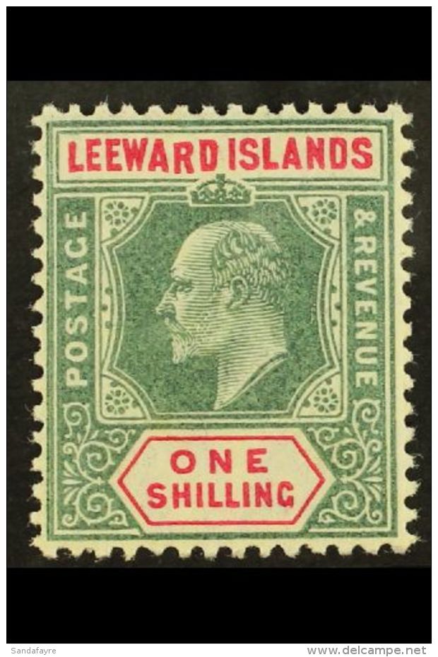 1902 1s Green And Carmine With The Dropped "R" In "LEEWARD", SG 26a, Superb Never Hinged Mint. A Beautiful Example... - Leeward  Islands