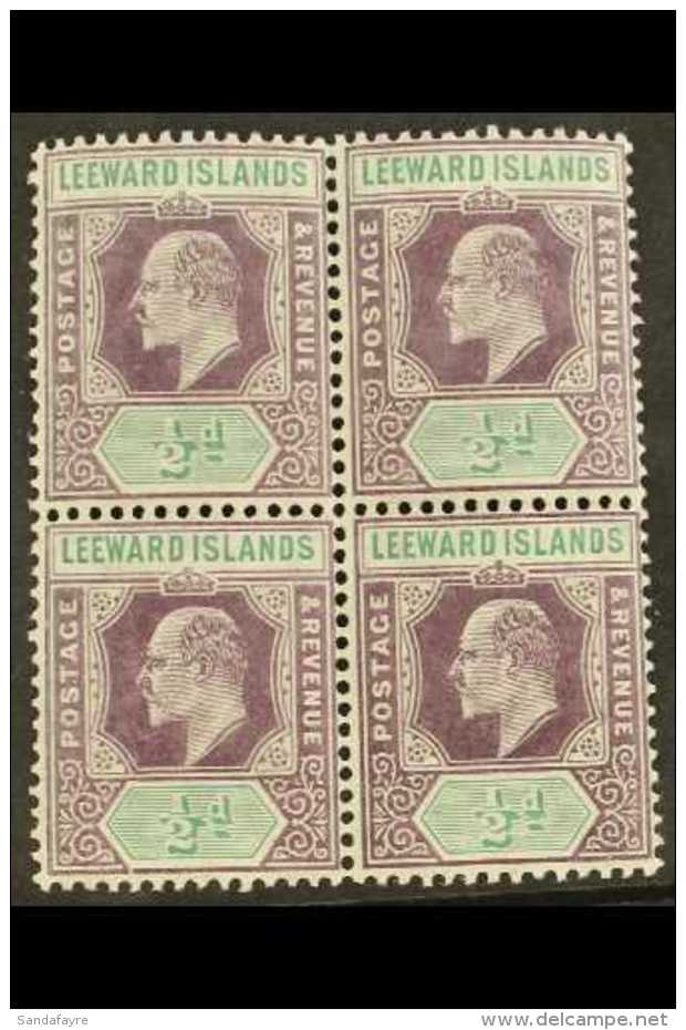 1908 &frac12;d Dull Purple And Green On Chalk-surfaced Paper, SG 29a, BLOCK OF 4 Superb Never Hinged Mint. For... - Leeward  Islands