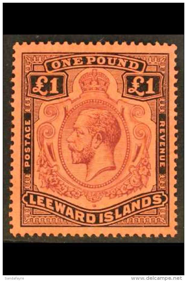 1921-32 &pound;1 Purple &amp; Black / Red, SG 80, Fine Mint Bearing An Unlisted Damage To Scroll Variety For More... - Leeward  Islands