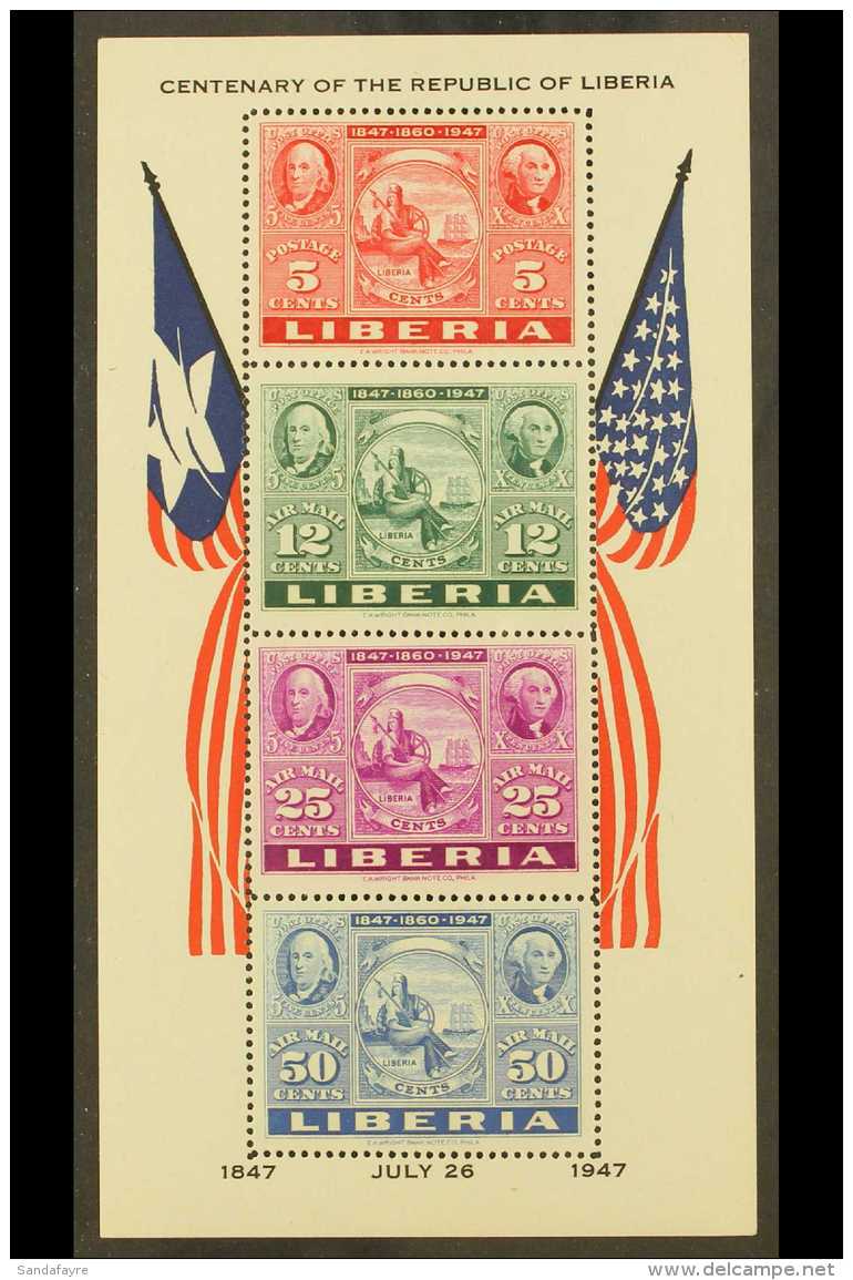 1947 Stamp Anniversary Perf Miniature Sheet, Mi Block 1A, Never Hinged Mint. For More Images, Please Visit... - Liberia