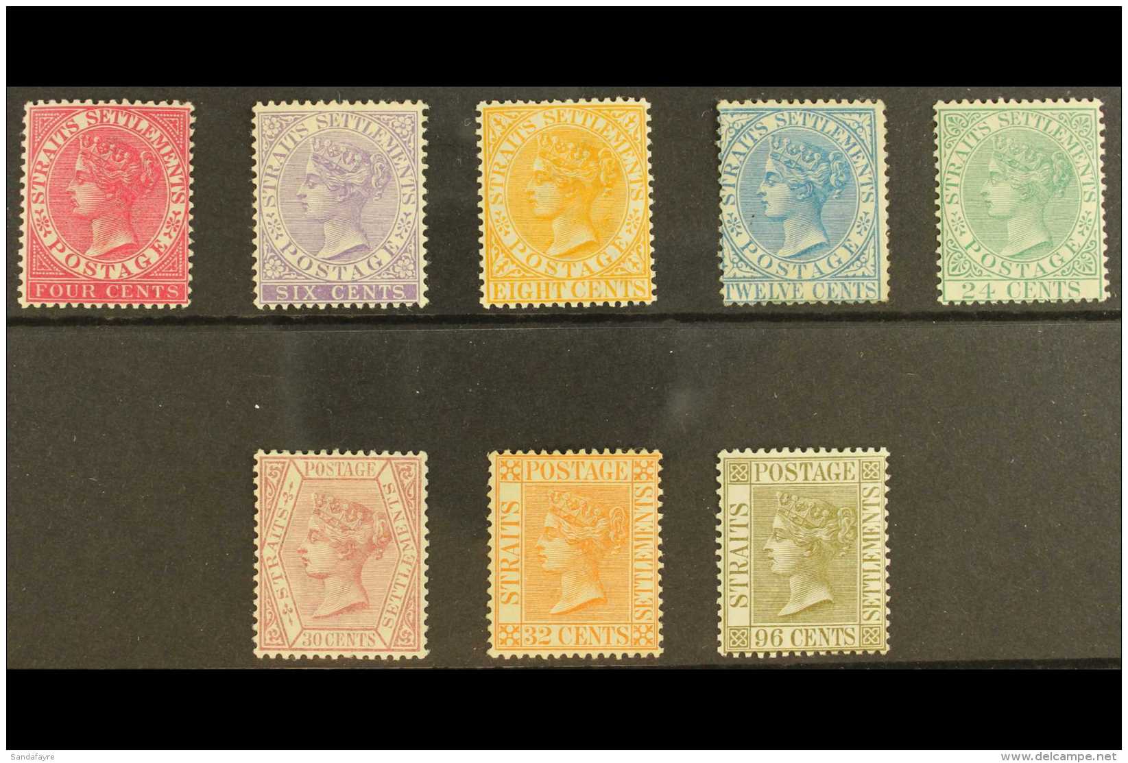 1883 2c To 96c Set Complete Less 4c Brown, Wmk CA, SG 63a -71, Very Fine And Fresh Mint. (8 Stamps) For More... - Straits Settlements