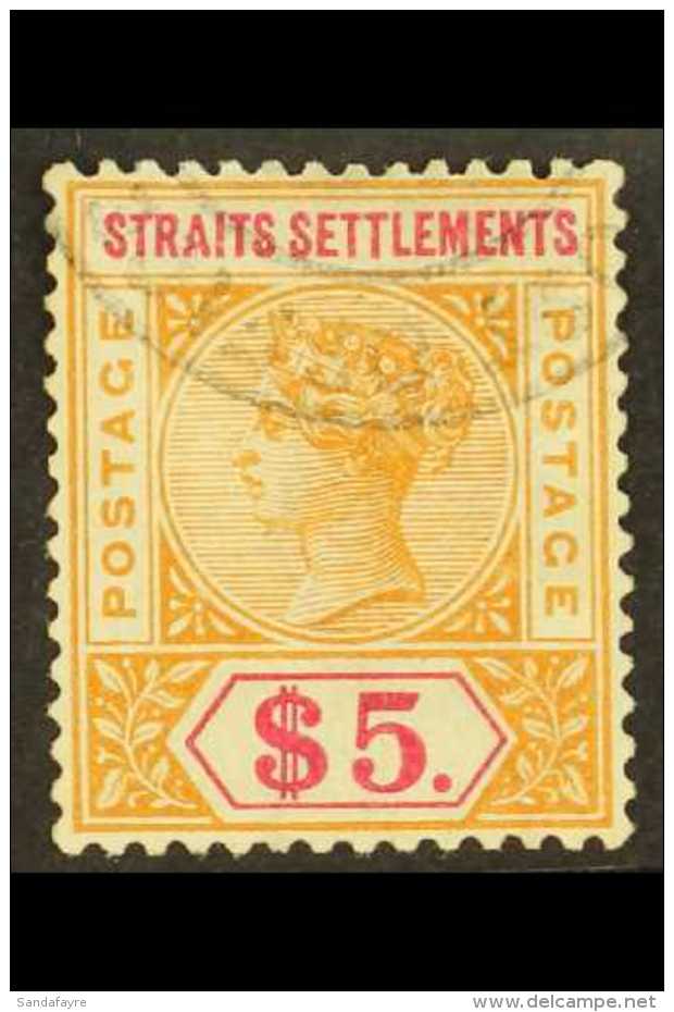 1892 $5 Orange And Carmine, SG 105, Very Fine Used. For More Images, Please Visit... - Straits Settlements