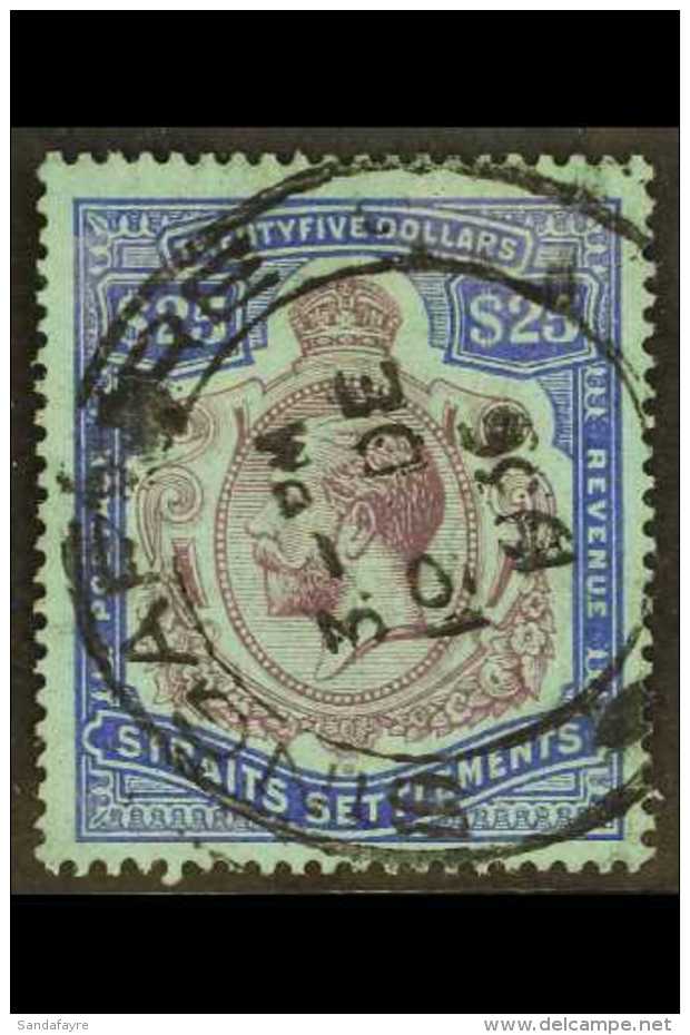 1921 - 33 $25 Purple And Blue On Blue, Wmk Script, SG 240b, Very Fine Used. For More Images, Please Visit... - Straits Settlements