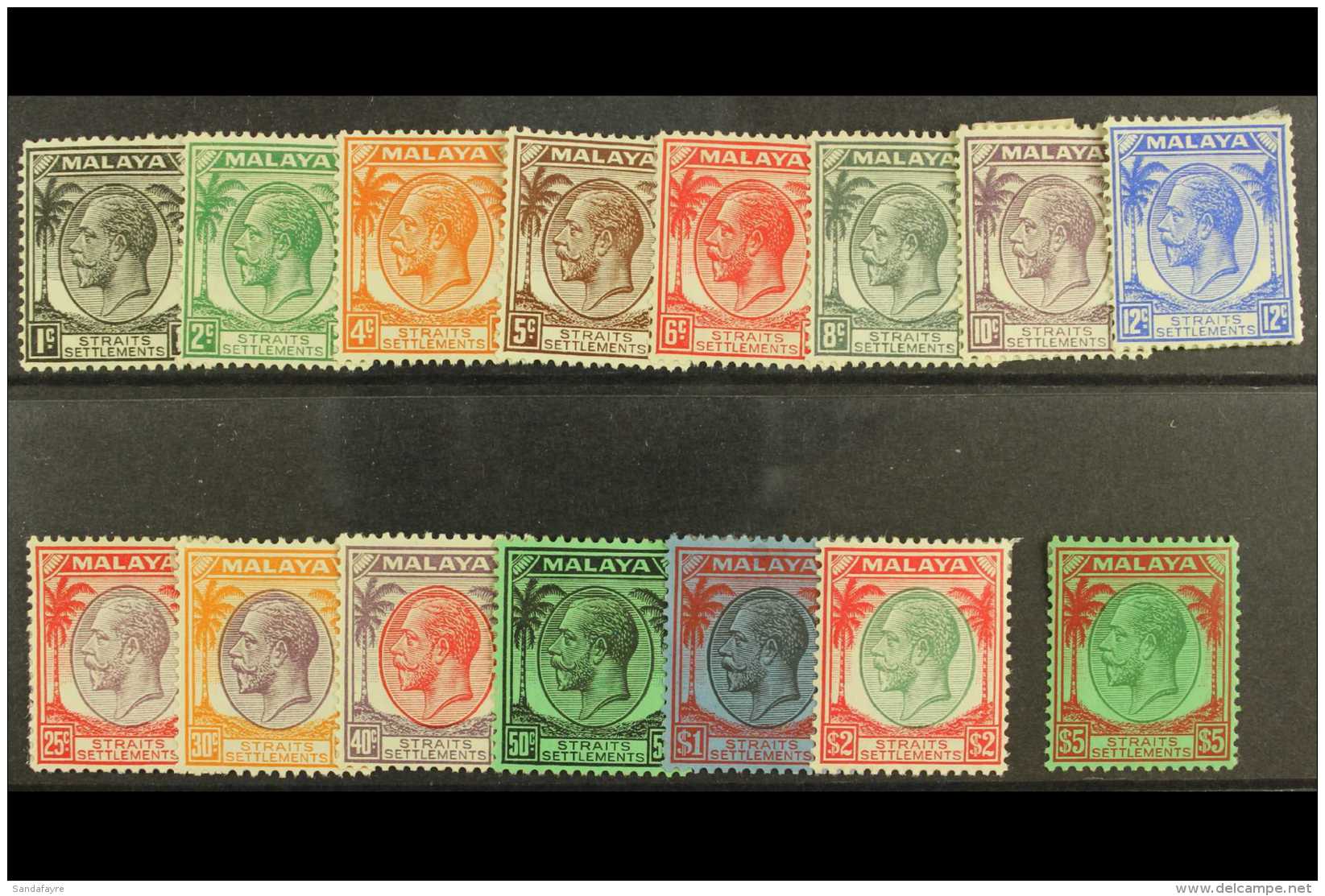 1936-37 Complete KGV &amp; Palms Set, SG 260/274, Fine Mint. (15) For More Images, Please Visit... - Straits Settlements