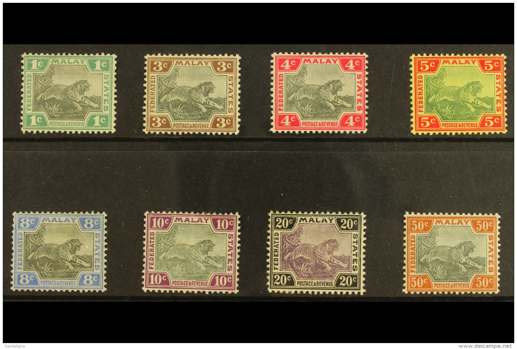 FMS 1900 1c - 50c, Tiger Set Wmk Crown CA, 10c And 50c Centres In Grey, SG 15/22 (20a, 22a) Very Fine And Fresh... - Other & Unclassified