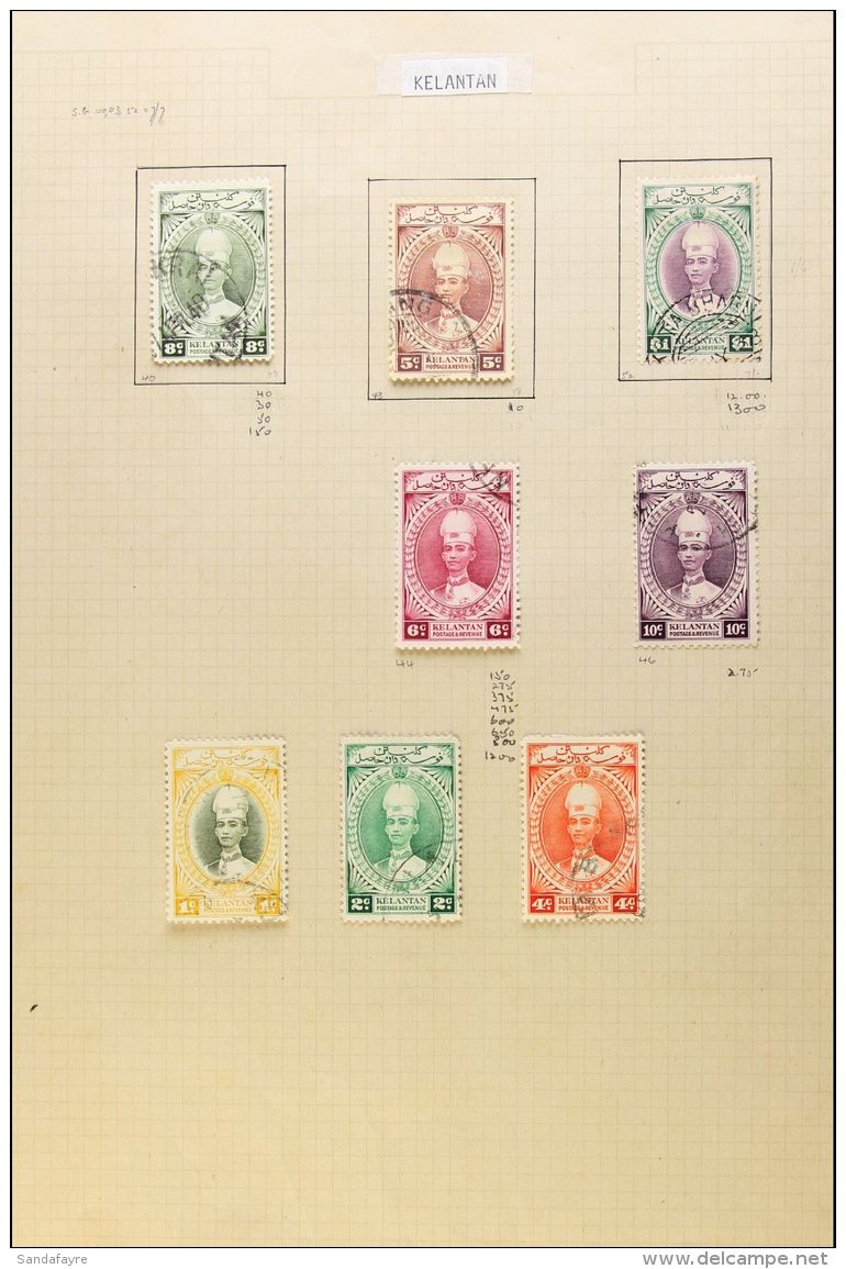 KELANTAN 1937-85 USED COLLECTION On Album Pages. Includes 1937 Ismail Range To $1, 1951 Ibrahim To 50c Inc 20c... - Other & Unclassified