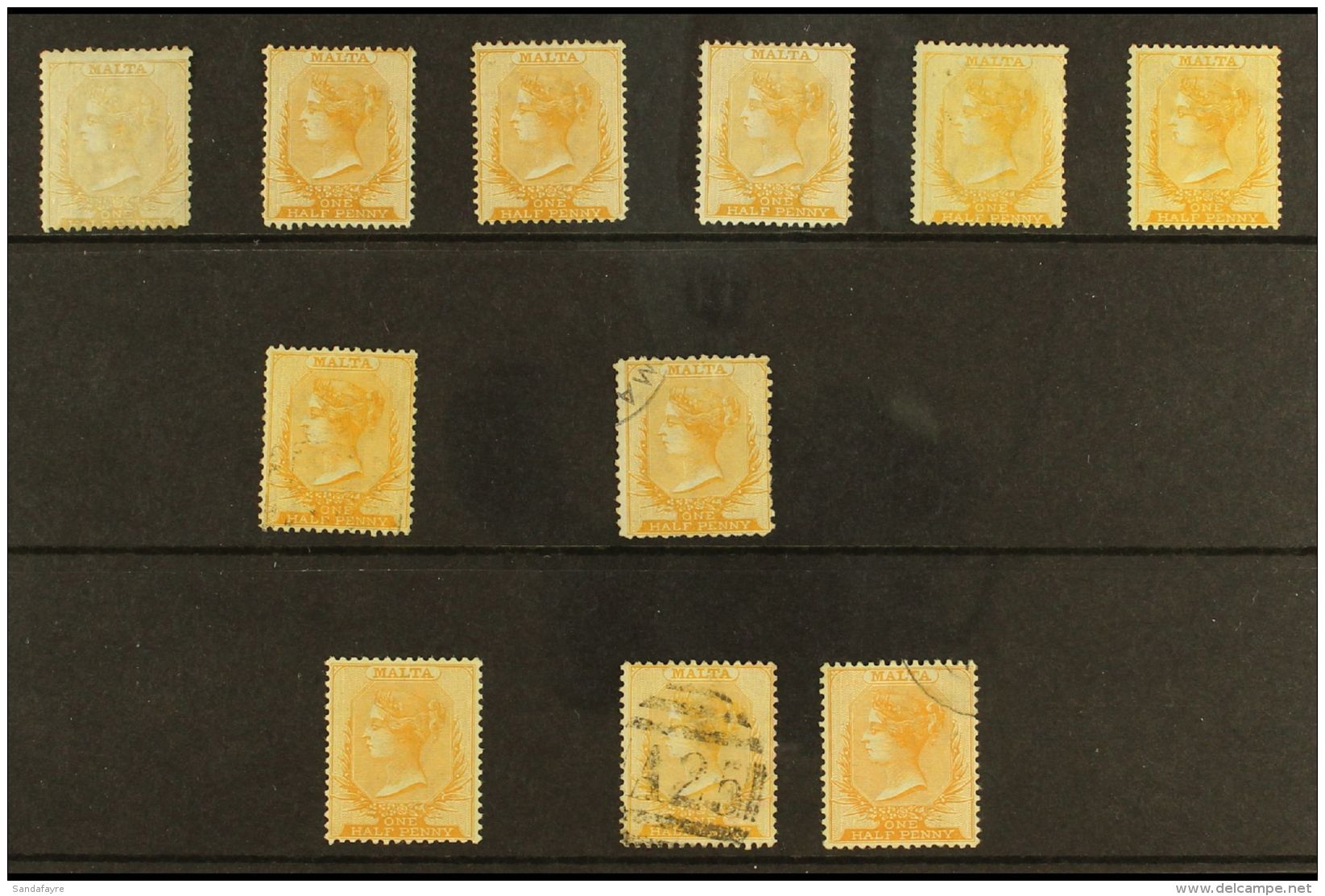 1863-1884 HALFPENNIES Nice Little Collection Comprising 1863-81(wmk Crown CC, Perf 14) &frac12;d Mint Shades (6),... - Malta (...-1964)