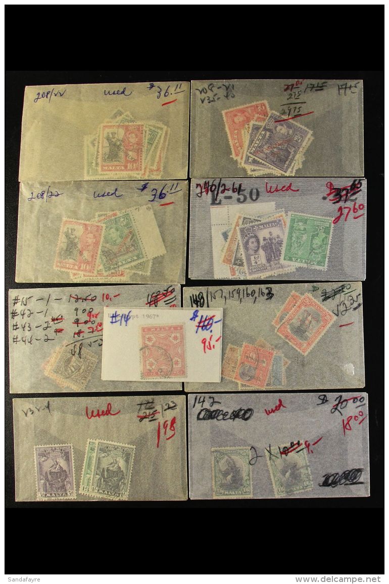 1886 - 1956 VERY FINE USED IN SEVERAL GLASSINE PACKETS. A Lovely Little Lot Of Cds Used Stamps Stuffed Into... - Malta (...-1964)