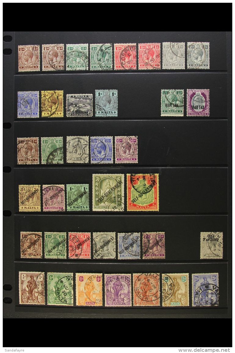 1912-35 KING GEORGE V USED COLLECTION An All Different Collection Which Includes 1914-21 Set With Shades To 4d And... - Malta (...-1964)