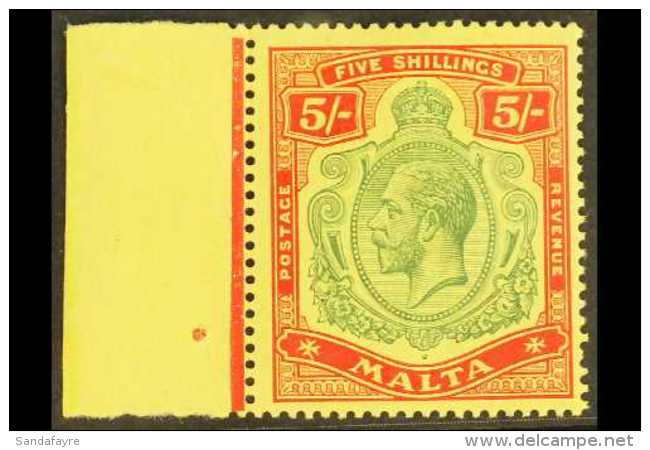 1914 - 21 5s Green And Red On Yellow, Wmk MCA, Very Fine Marginal NHM. For More Images, Please Visit... - Malta (...-1964)