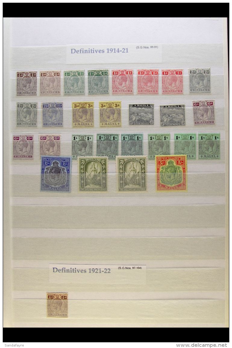 1914-1935 KGV FINE MINT COLLECTION With 1914-21 Definitive Set Plus Range Of Additional Shades To 2s6d; 1922... - Malta (...-1964)