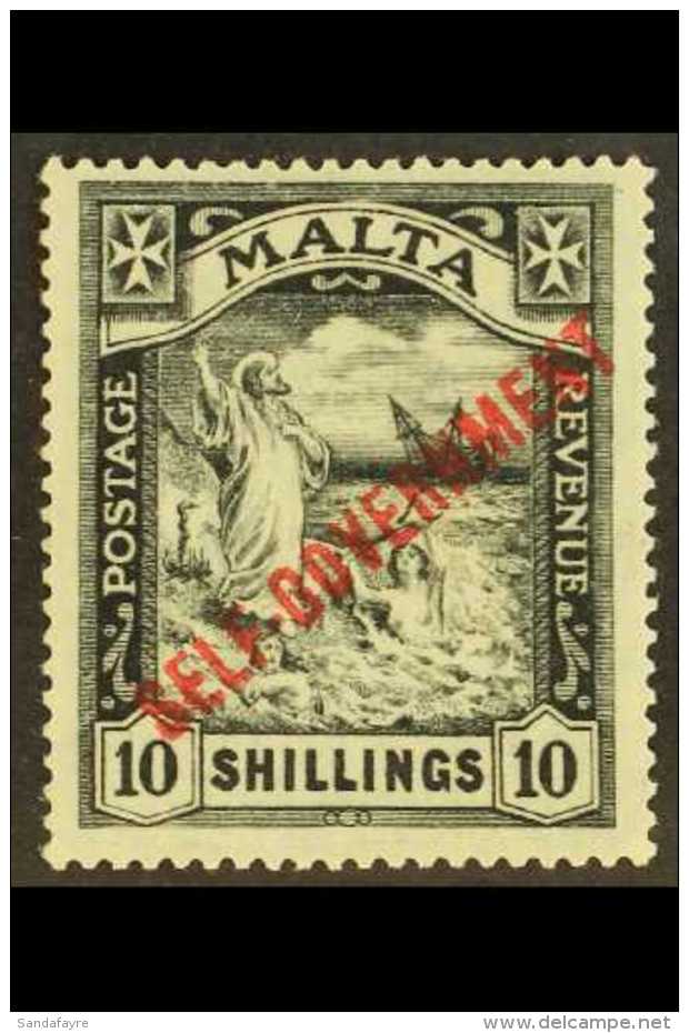 1922 10s Black, Ovptd "Self Government", Wmk Script, SG 121, Very Fine And Fresh Mint. For More Images, Please... - Malta (...-1964)