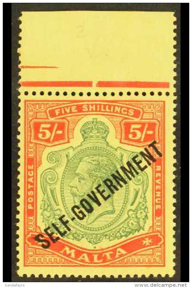 1933 5s Green And Red On Yellow Ovptd Self Government, SG 113, Superb Marginal NHM. For More Images, Please Visit... - Malta (...-1964)