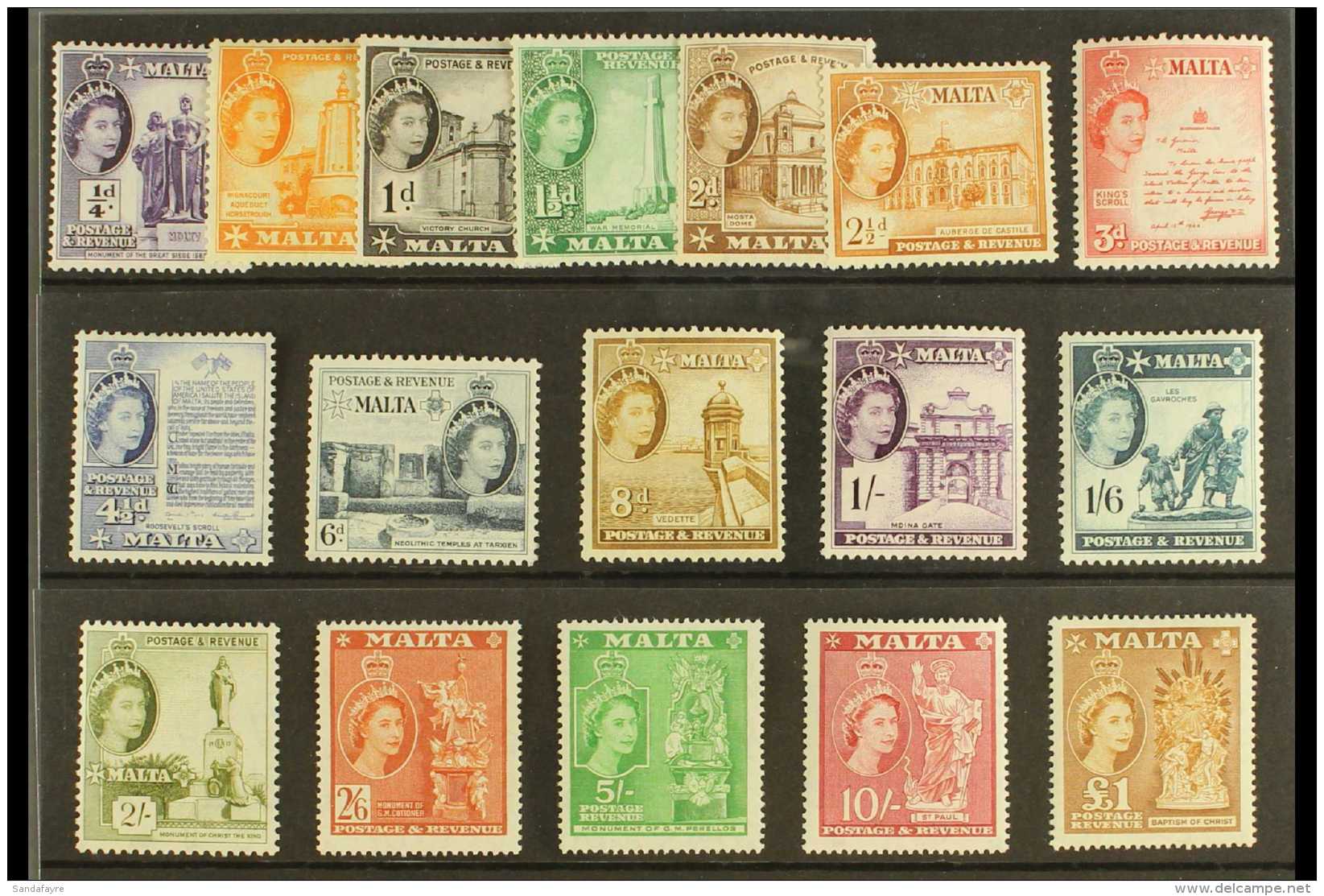 1956-58 Definitives Complete Set, SG 266/82, Never Hinged Mint. (17 Stamps) For More Images, Please Visit... - Malta (...-1964)