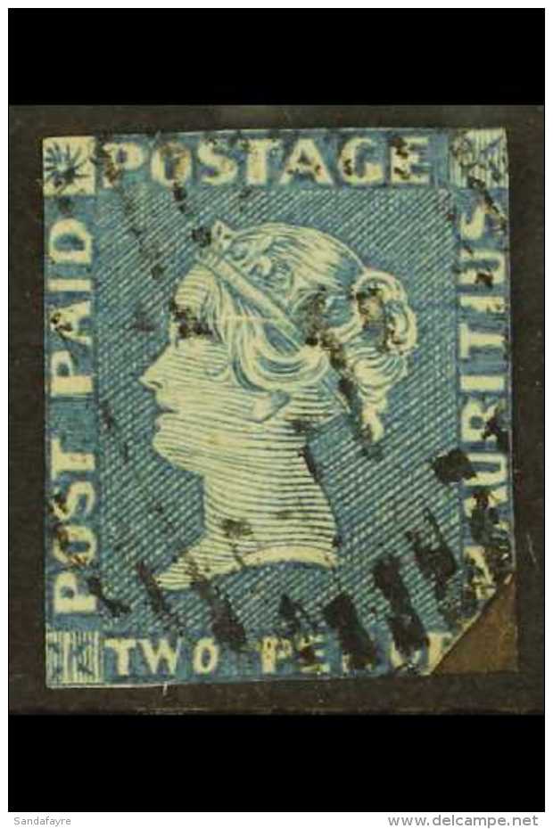 1848-59 2d Blue Imperf "POST PAID", Early Impression, Showing The "PENOE" For PENCE Variety, SG 8a, Used With... - Mauritius (...-1967)