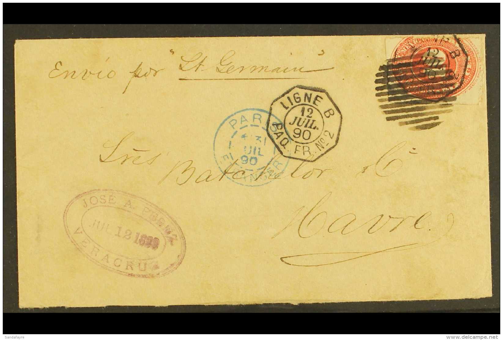 1890 (12 July) Cover Addressed To France, Endorsed 'Envio Por St. Germain', Bearing 10c Scarlet Numeral Stamp... - Mexico