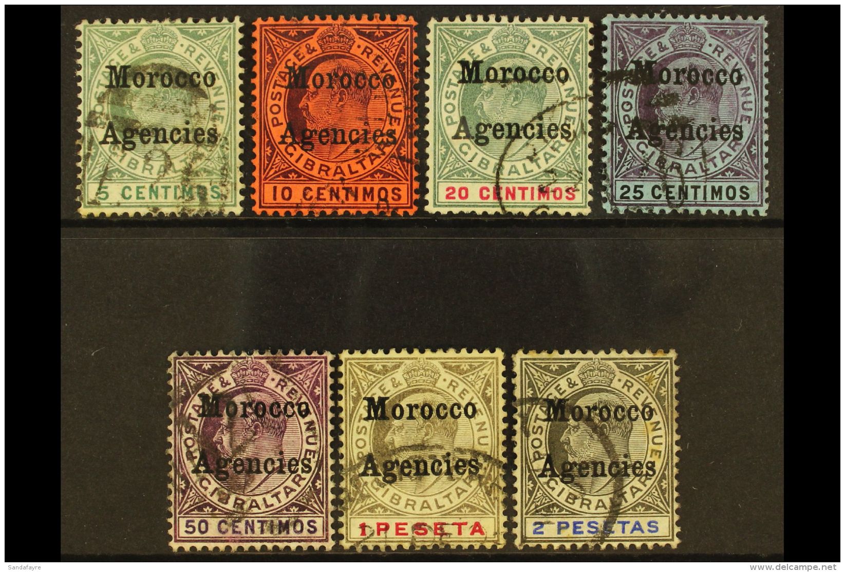 1905-06 Overprints On Gibraltar Complete Set, SG 24/30, Used, The 2p Is With Tone Spots. (7 Stamps) For More... - Other & Unclassified