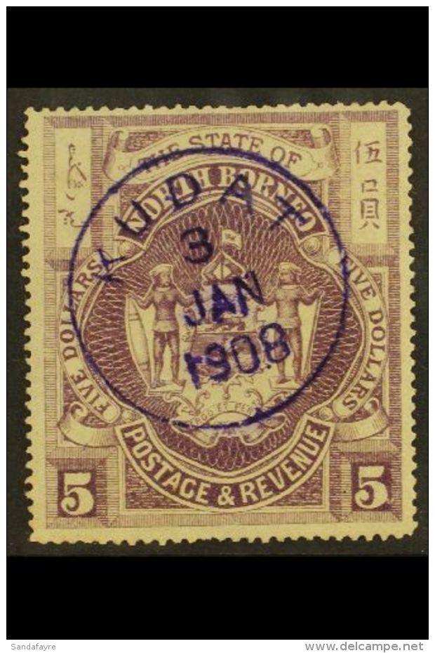 1894 $5 Dull Purple, SG 85b, Very Fine Used With Violet KUDAT Cds Cancellation. For More Images, Please Visit... - North Borneo (...-1963)