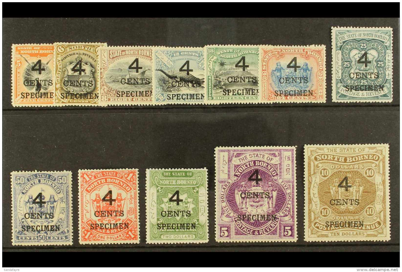 1899 (22 July - Oct) 4 CENTS Surcharged Set Opt'd "SPECIMEN", SG 112s/24s, Never Hinged Mint. Superb (12 Stamps)... - North Borneo (...-1963)