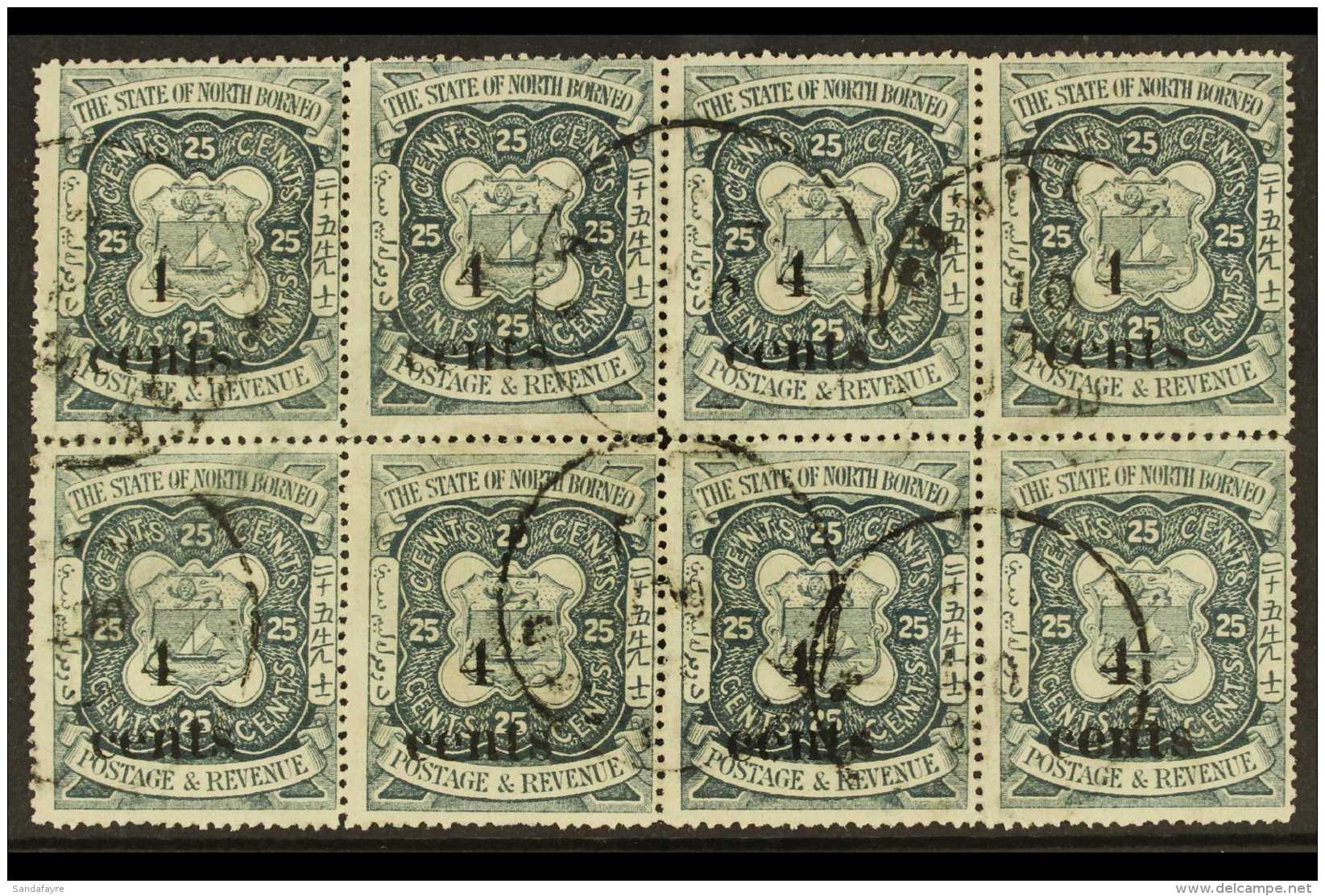 1904-05 4c On 25c Indigo (SG 152) - A Fine Used BLOCK OF EIGHT (4 X 2), Couple Of Short Perfs. Scarce Multiple!... - North Borneo (...-1963)