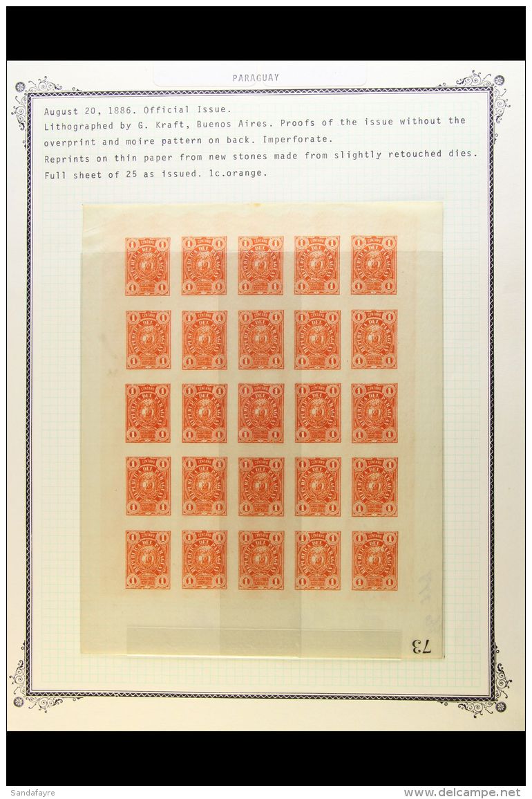 OFFICIALS 1886 Imperf Complete Set (as Sc O1/7, SG O32/38) In COMPLETE PROOF SHEETS (reprints On Thin Paper),... - Paraguay