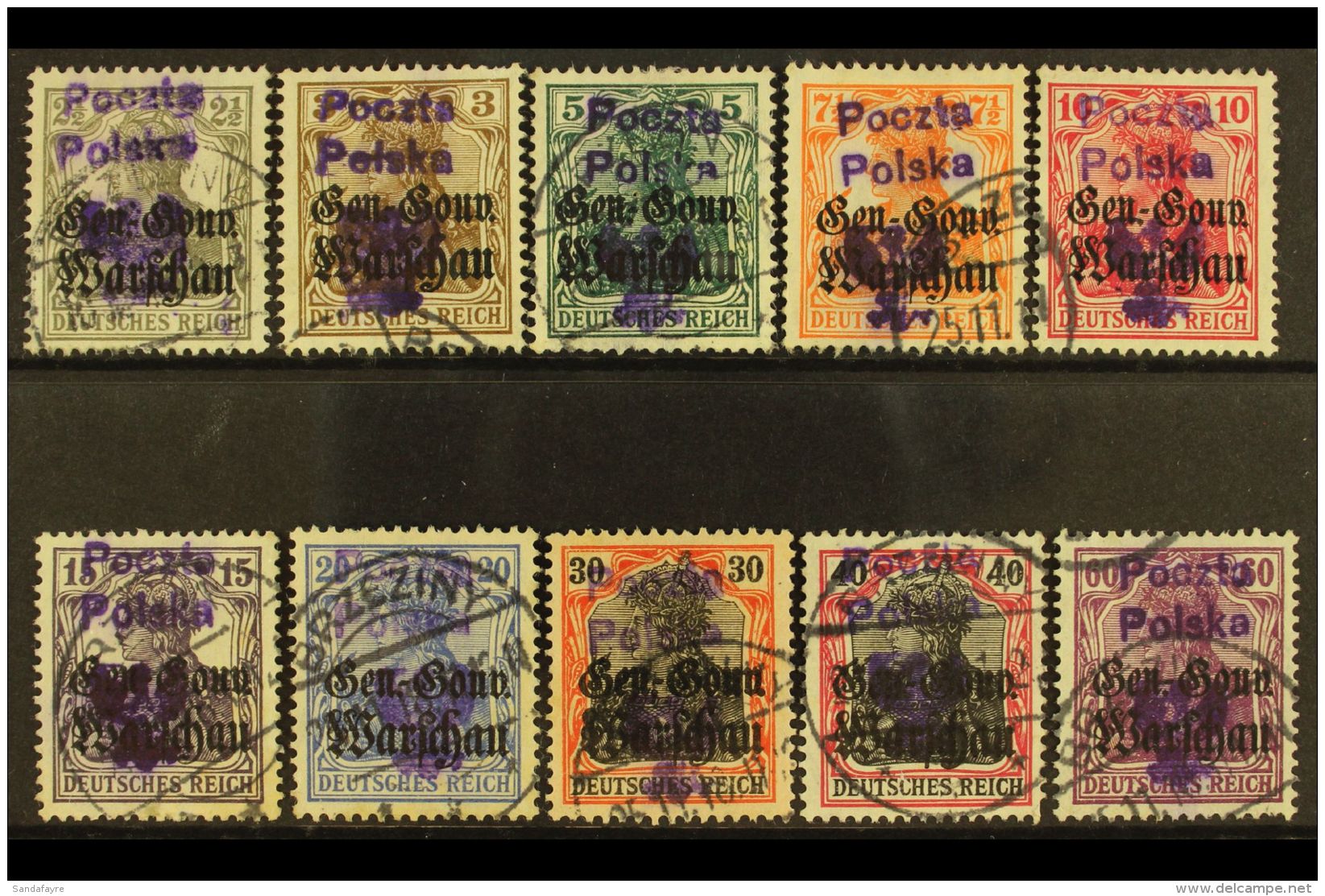 LOCALS - BRZEZINY 1918 USED SELECTION On A Stock Card With An All Different Range Of Values To 60pf. (10 Stamps)... - Other & Unclassified