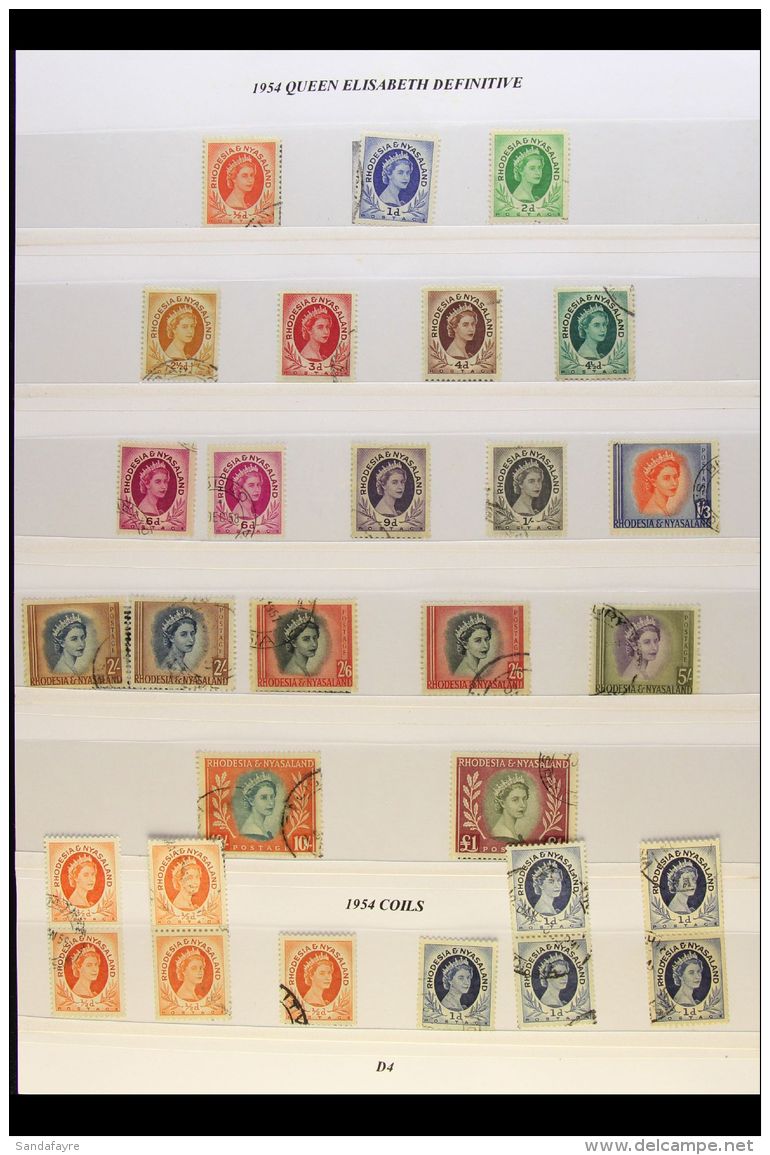 1954-62 VERY FINE USED QEII COLLECTION Presented On Stock Type Pages. Includes 1954-56 Set Plus Coils, 1959-62 Set... - Rhodesia & Nyasaland (1954-1963)