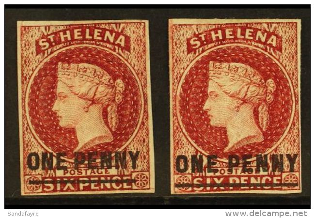 1863 1d Lake  Type A  And B, Attractive Mint Examples With Four Margins, With A Crease Or Tiny Thin. (2) For More... - Saint Helena Island