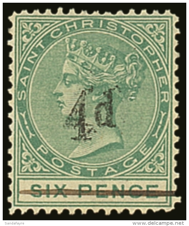 1886 4d On 6d Green, Variety "no Stop After D", SG 25a, Very Fine Mint No Gum. For More Images, Please Visit... - St.Christopher-Nevis-Anguilla (...-1980)