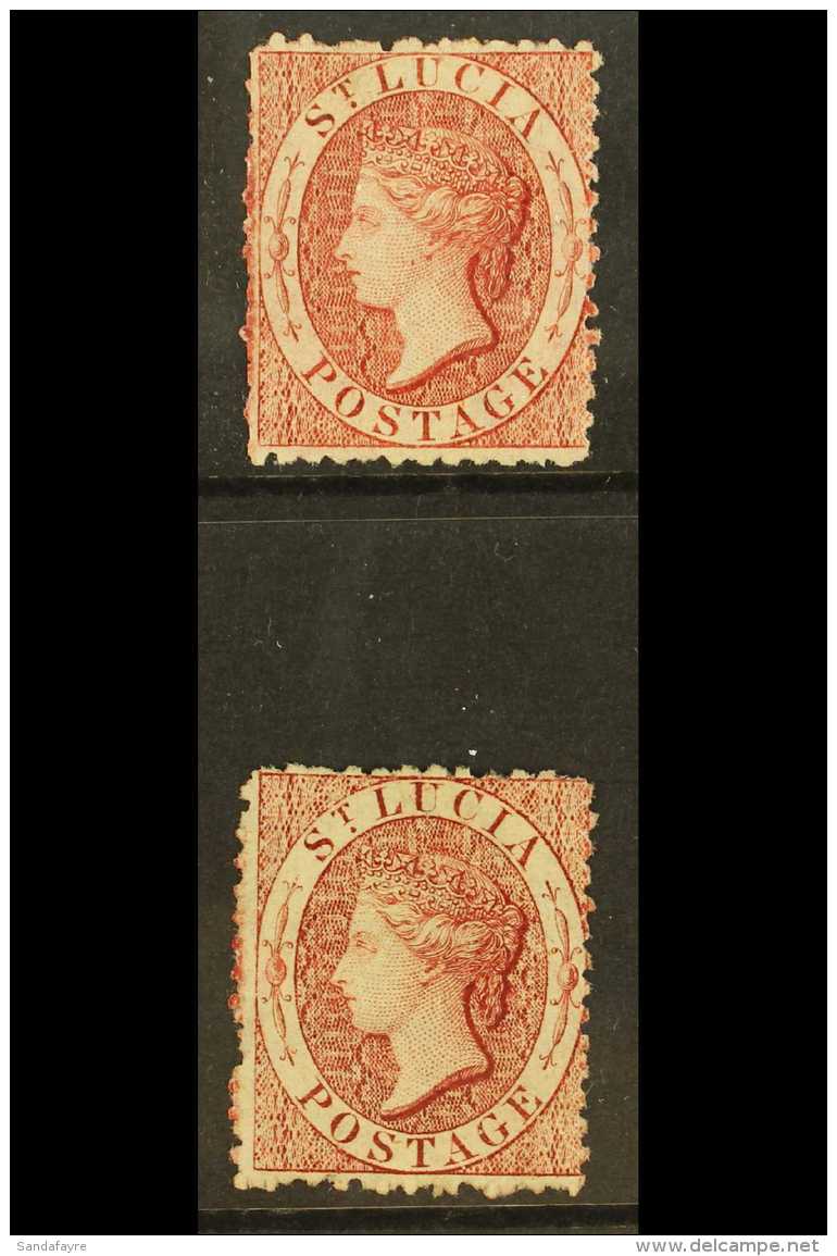 1863 1d Lake &amp; 1d Brownish Lake, Both With Reversed Watermarks, SG 5ax, SG 5bx, Mint (2 Stamps) For More... - St.Lucia (...-1978)