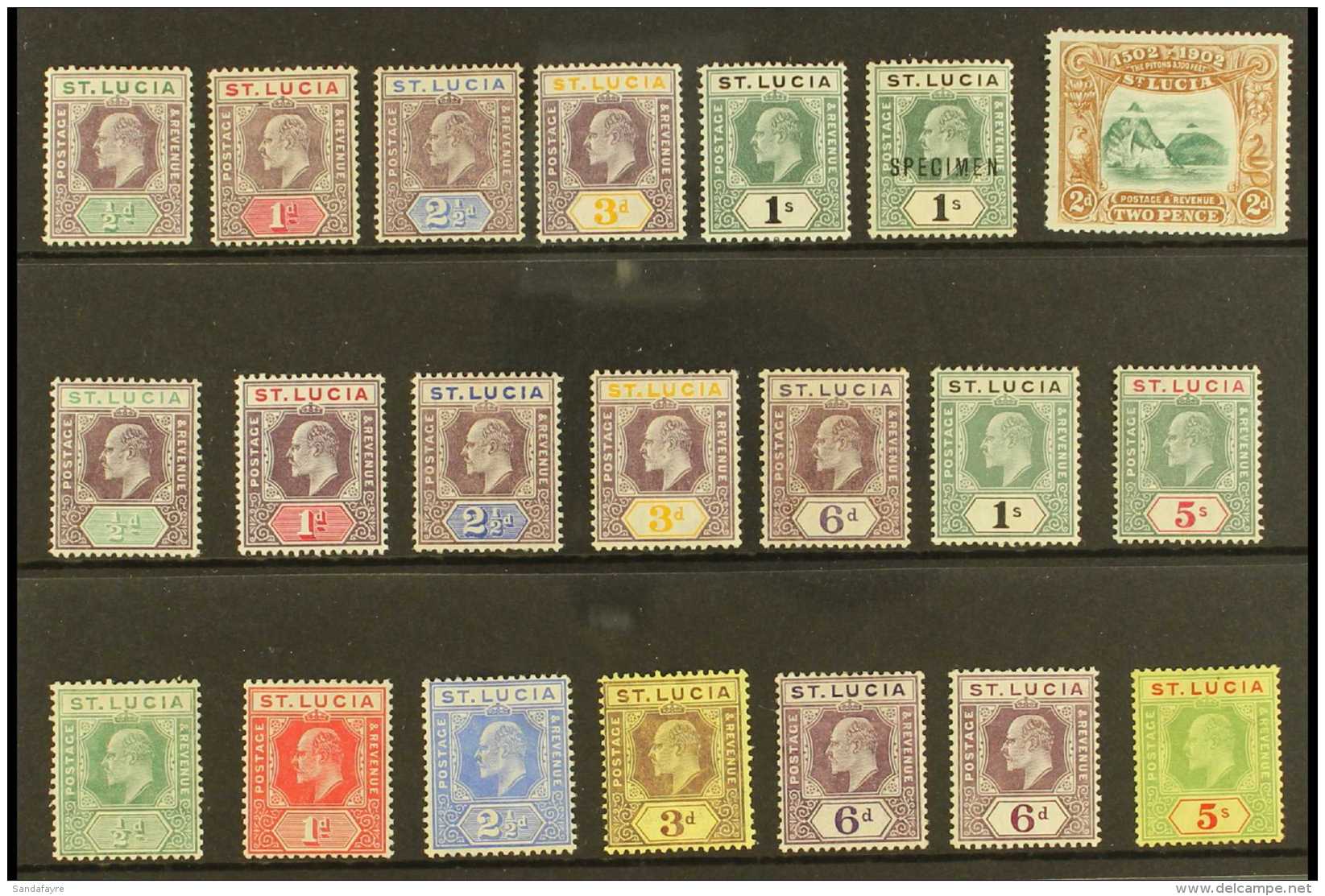 1902-10 MINT KEVII SELECTION A Fine Mint, Attractive Selection On A Stock Card. Includes 1902-03 Set Plus An... - St.Lucia (...-1978)