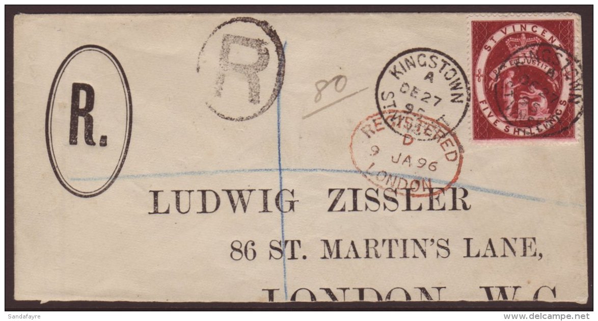 1888 5s Brown Lake SG 53a, Tied Kingston Cds On Large Part Envelope Registered To London.  For More Images, Please... - St.Vincent (...-1979)
