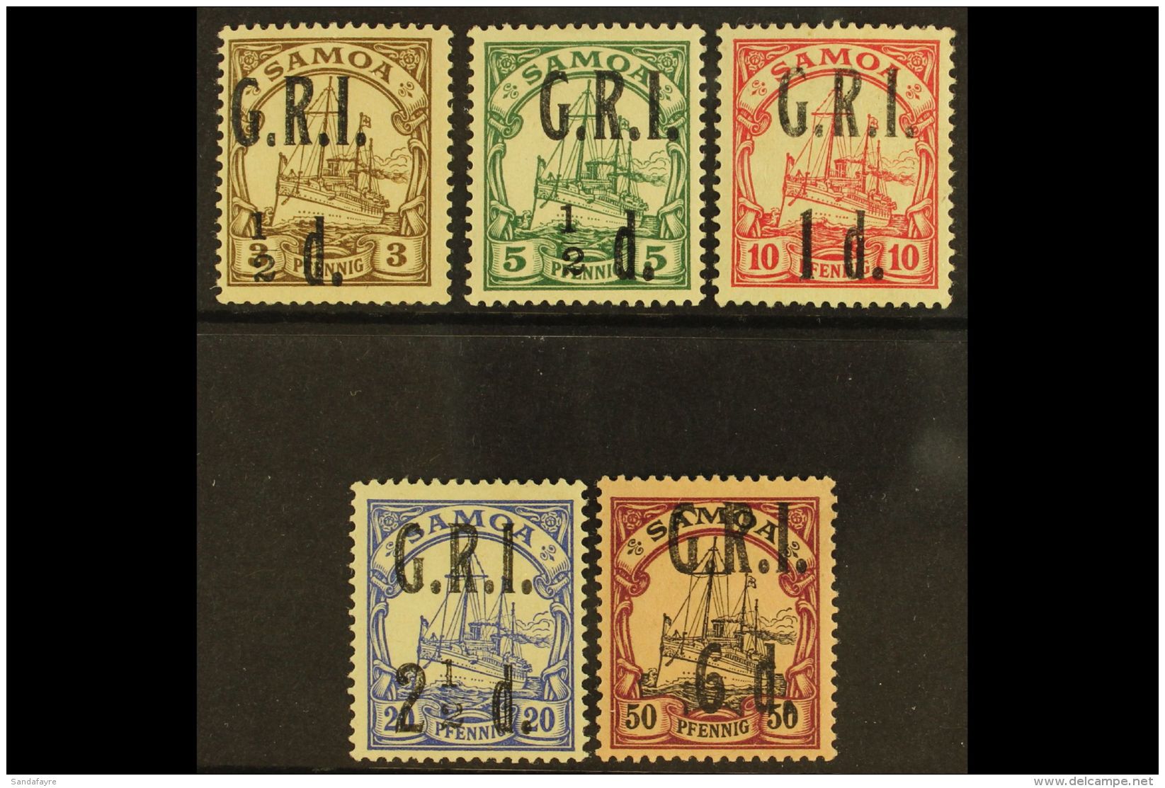 1914 "G.R.I." Surcharges Set To 2&frac12;d On 20pf (SG 101/04), Plus 6d On 50pf (SG 108), Fine Fresh Mint. (5... - Samoa
