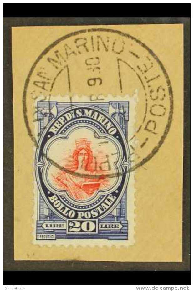 1929 20L Blue And Red "Liberty", Sass 158, Superb Used On Piece. For More Images, Please Visit... - Other & Unclassified