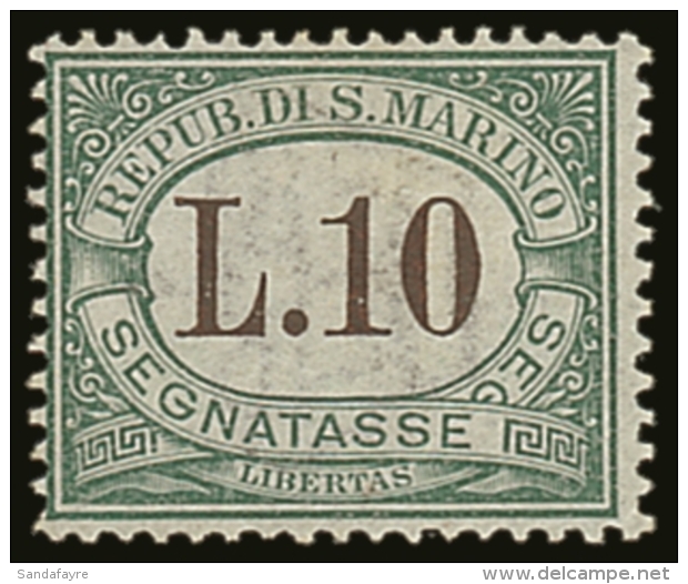 POSTAGE DUES 1924 10L Green And Brown, Sass 18, Very Fine And Fresh Mint. Cat &euro;450 (&pound;360) For More... - Other & Unclassified