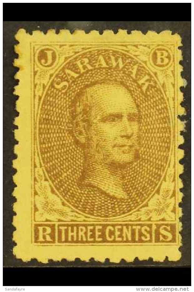 1869 3c Brown / Yellow, SG 1, Mint With Large Part OG, Fault At Right. Extremely Elusive With Original Gum. For... - Sarawak (...-1963)