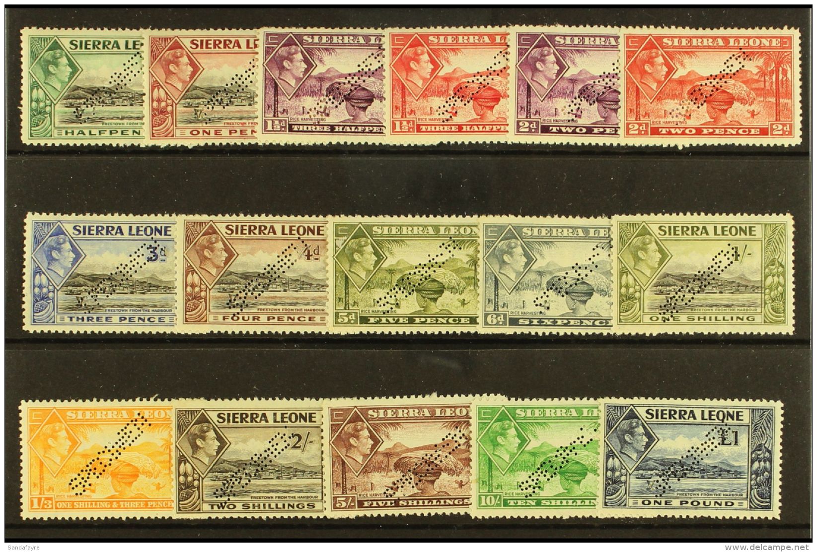 1938 Geo VI Set Complete, Perforated "Specimen", SG 188s/200s, Very Fine Mint , Large Part Og. (16 Stamps) For... - Sierra Leone (...-1960)