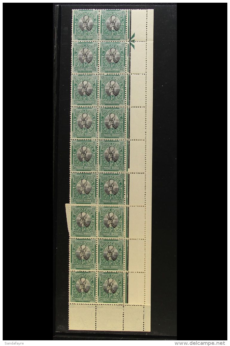 1926-7 &frac12;d Black &amp; Green, Pretoria Printing, Issue 3, Two Complete Columns From Right Of Sheet... - Unclassified