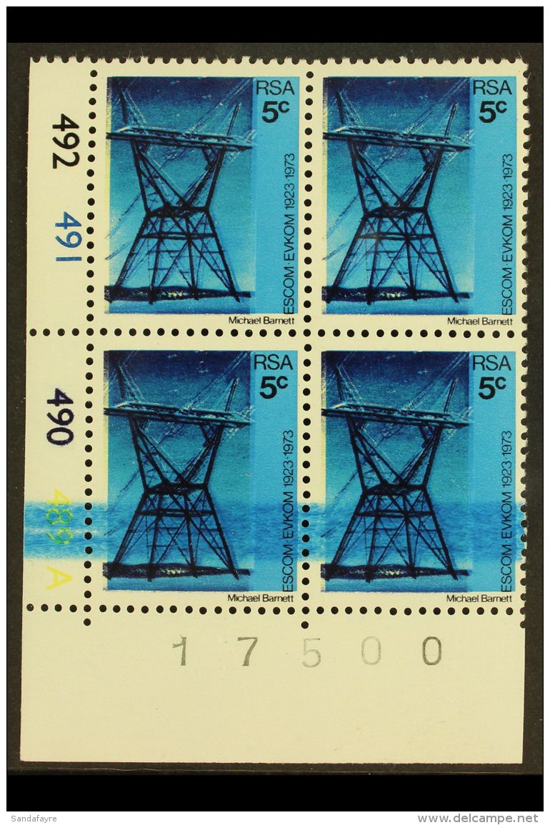 RSA VARIETY 1973 5c ESCOM (pylon) In Control Block Of 4 With LARGE, BLUE INK SMUDGE Across Lower Two Stamps, SG... - Unclassified