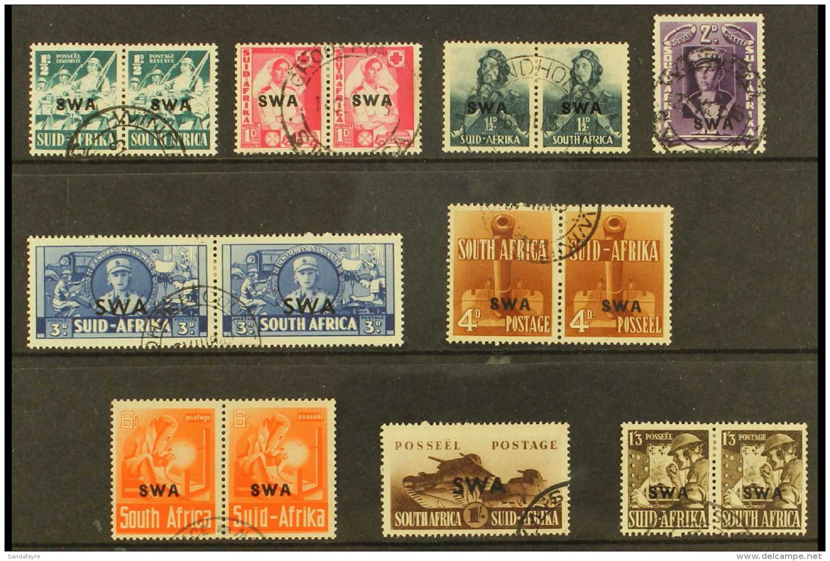 1941-3 War Effort Complete Set, SG 114/22, Very Fine Used (7 Pairs + 2 Singles) For More Images, Please Visit... - South West Africa (1923-1990)