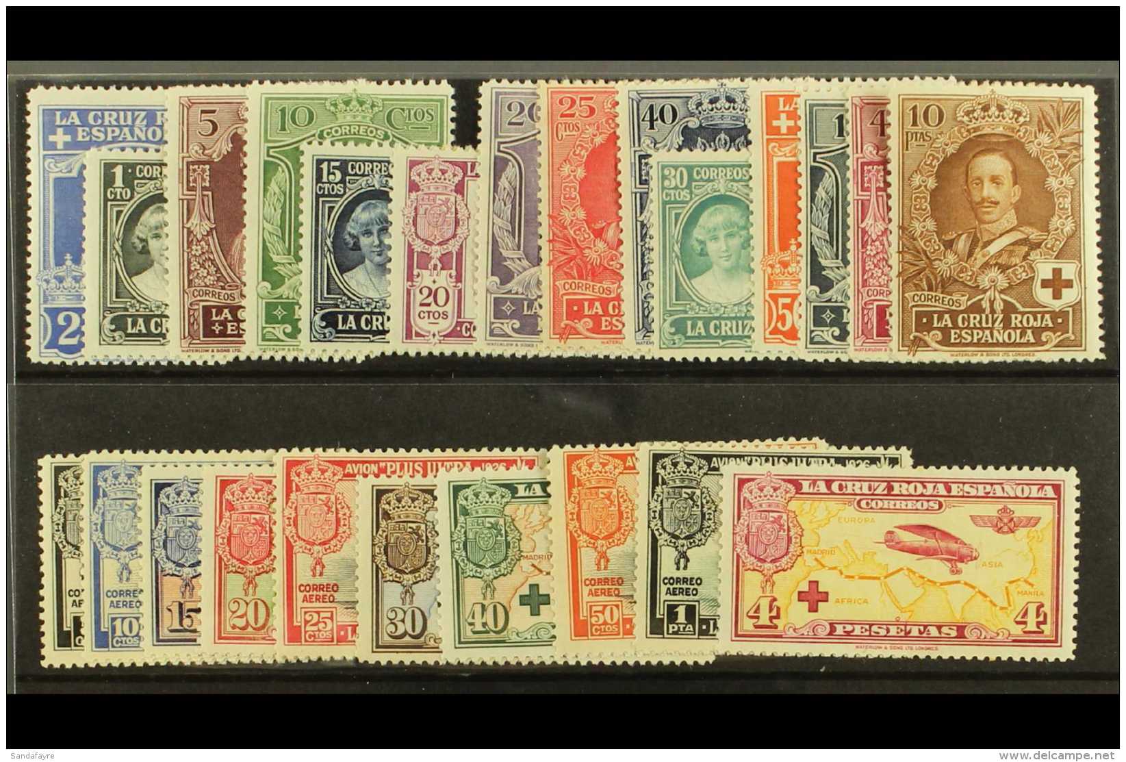 1926 Red Cross Commemoration, Postage And Airmail Sets Complete, SG 394/416, 4p Postage With Defective Corner... - Other & Unclassified