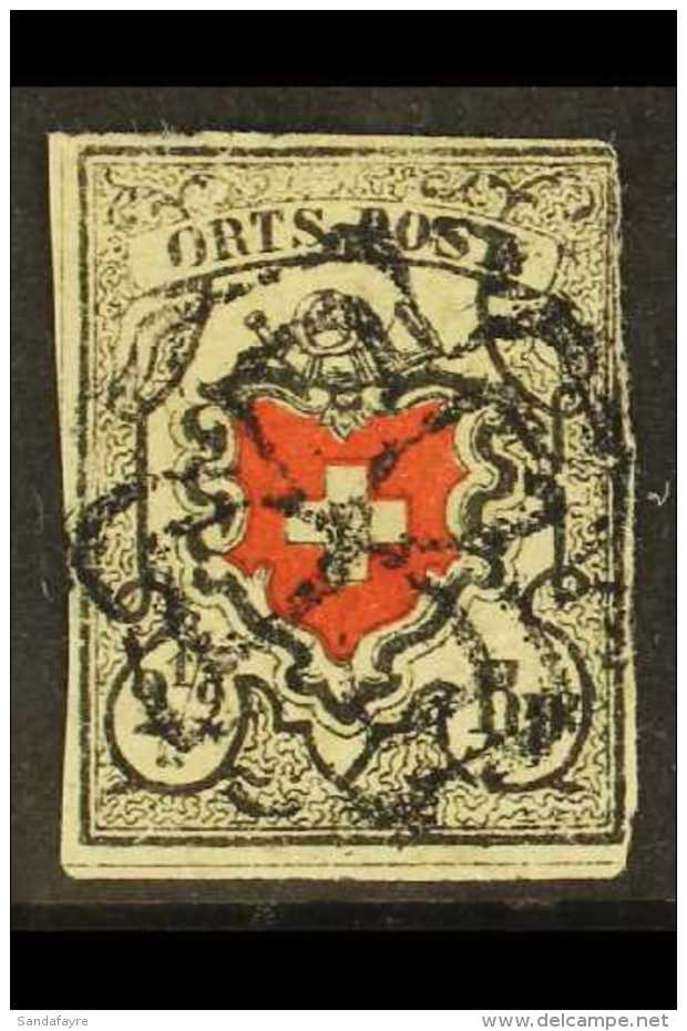 1850 2&frac12;r Black &amp; Red ORTS POST Central Cross With Black Frame (Michel 5 I, SG 1), Used, 3+ Margins,... - Other & Unclassified
